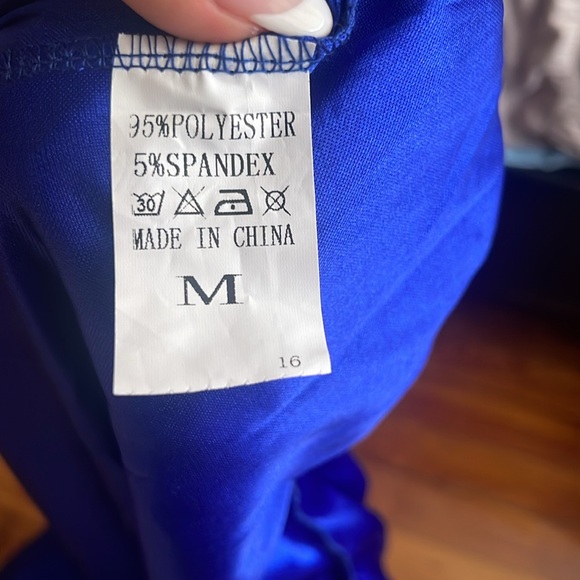 New Amazon Blue Satin Midi Formal Sleeveless V-Neck Dress - Picture 6 of 6